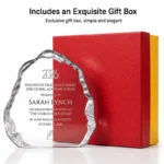 Iceberg crystal award with red and yellow gift box