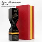 Black twisted crystal trophy with red and gold gift box packaging