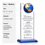 Blue medium globe crystal trophy 22 × 11 × 4.5 cm