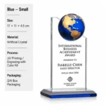 Blue small globe crystal trophy 17 × 11 × 4.5 cm