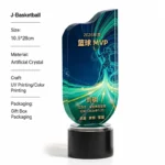 Basketball artificial crystal sports award, 10.5 × 28 cm, with colour printing