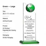 Green large globe crystal trophy 26.5 × 11 × 4.5 cm