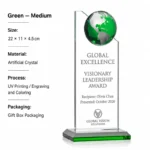Green medium globe crystal trophy 22 × 11 × 4.5 cm