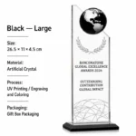 Black large globe crystal trophy 26.5 × 11 × 4.5 cm
