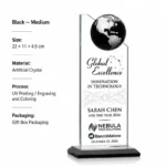 Black medium globe crystal trophy 22 × 11 × 4.5 cm