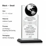 Black small globe crystal trophy 17 × 11 × 4.5 cm