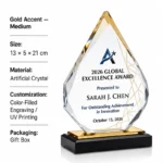 Gold accent crystal trophy with custom engraving