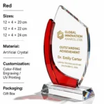 Red crystal award trophy with engraving
